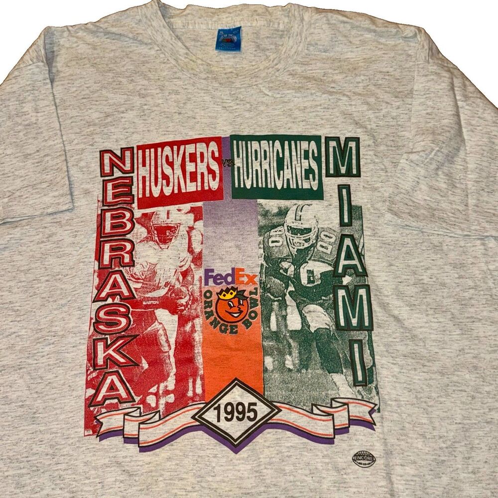 Vtg Orange Bowl T Shirt Miami Vs Nebraska Sz XL Single Stitch Football 90s NCAA